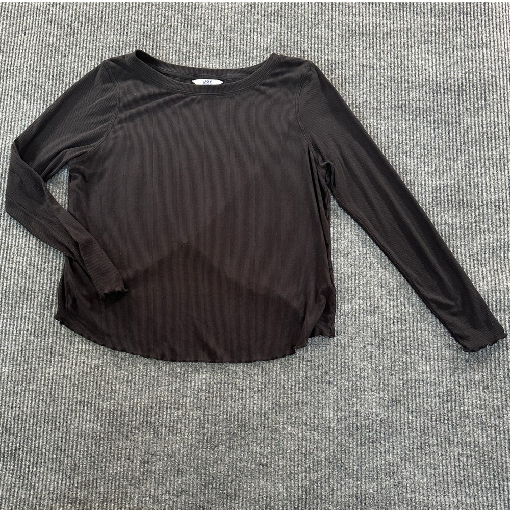 JoyLab Women M Black Ribbed Tulip Back Long Sleeve Top Lettuce Edge Athleisure